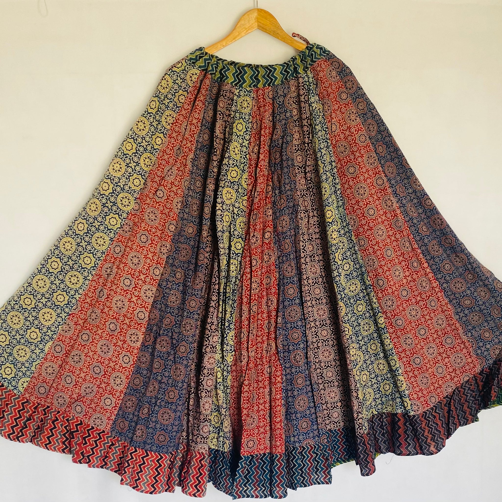 Cotton Ajarakh Multi Fril Skirt