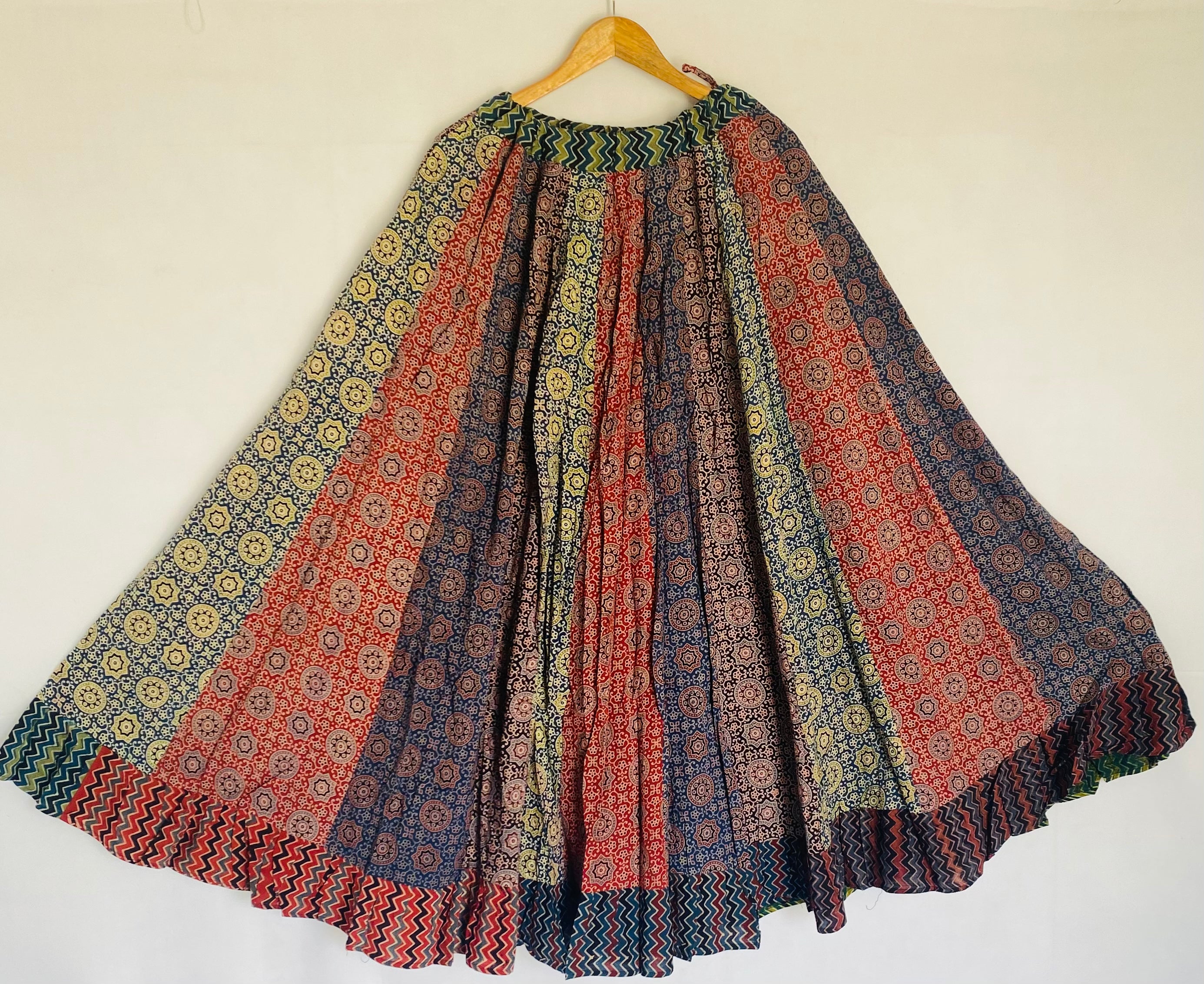 Cotton Ajarakh Multi Fril Skirt