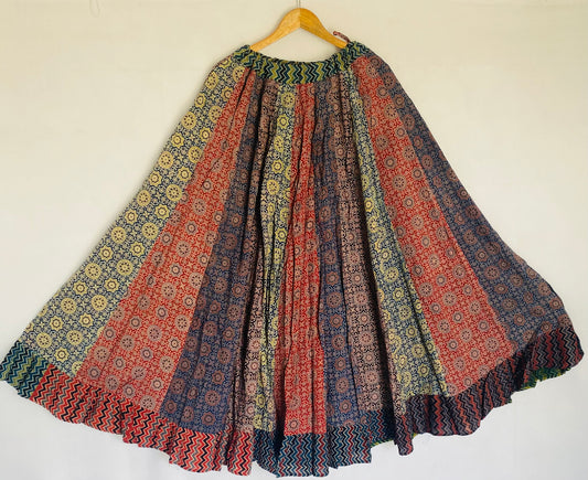 Cotton Ajarakh Multi Fril Skirt