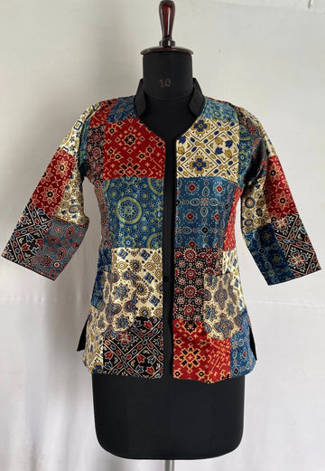 Ajarakh Silk Patchwork Embroidered Jacket RAKHIYO