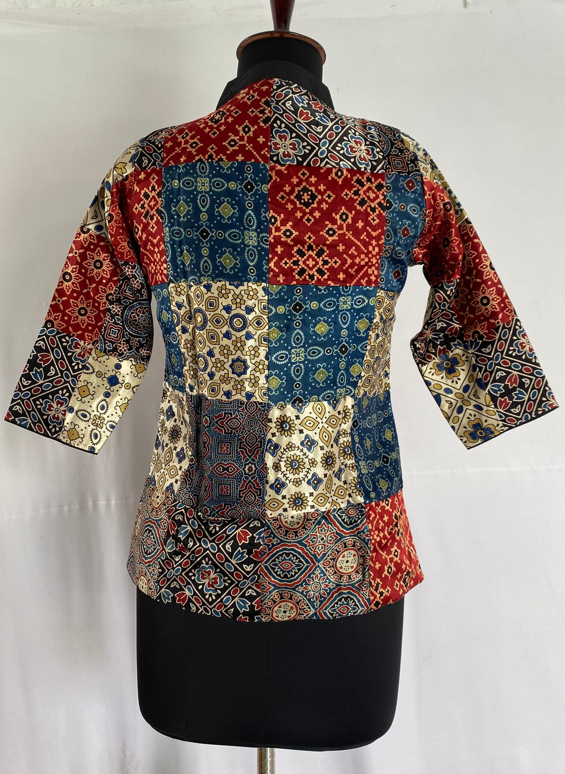 Ajarakh Silk Patchwork Embroidered Jacket