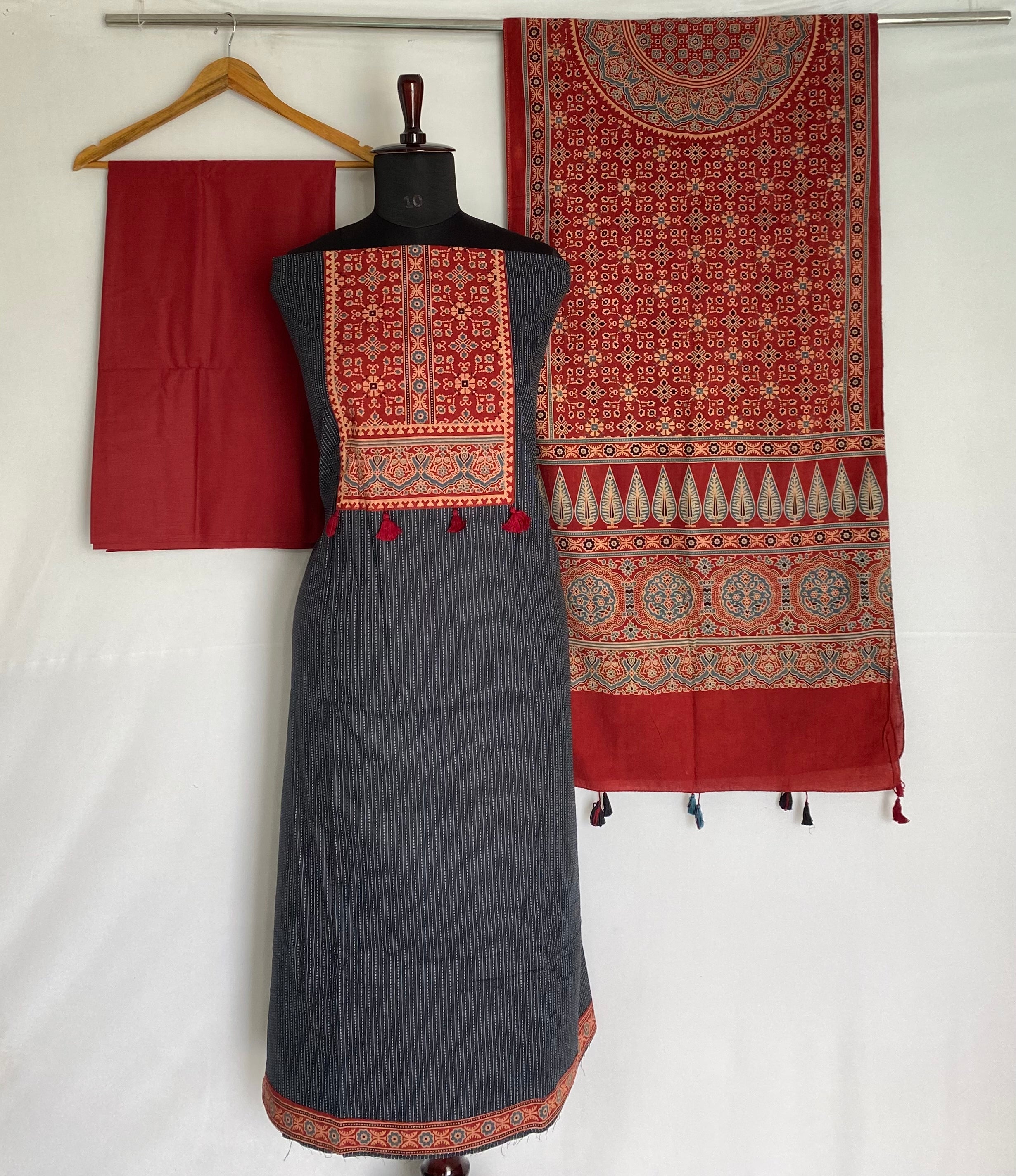 Kantha Cotton Ajarakh Suit Material