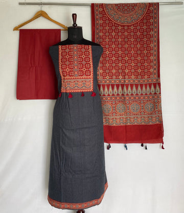 Kantha Cotton Ajarakh Suit Material