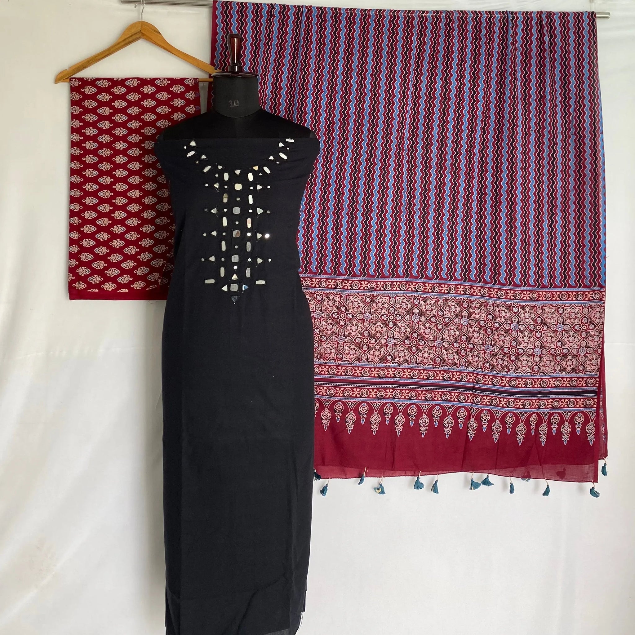 Black Ajarakh Mirror Cotton Suit Material RAKHIYO