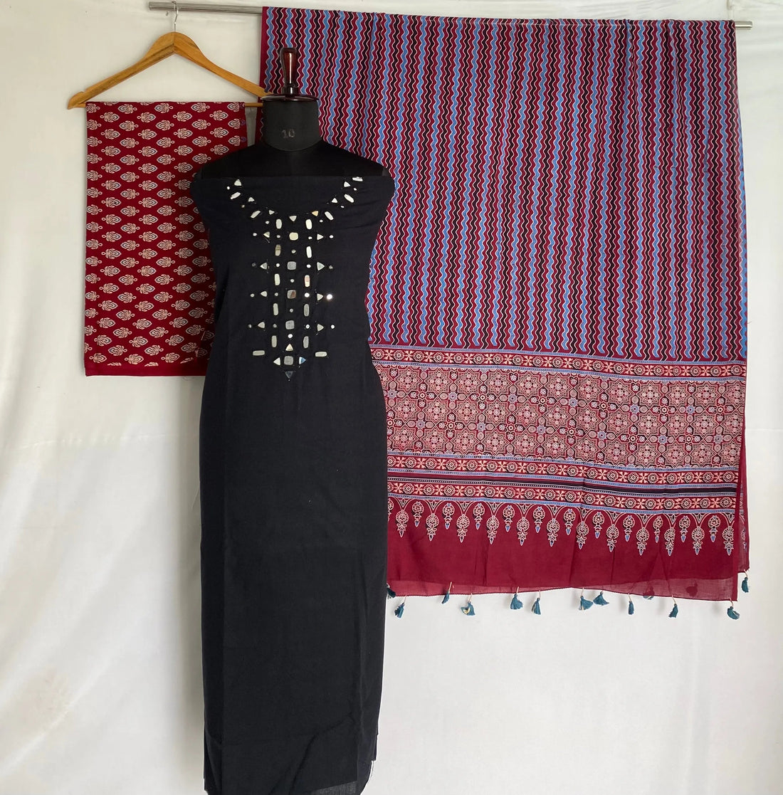 Black Ajarakh Mirror Cotton Suit Material RAKHIYO