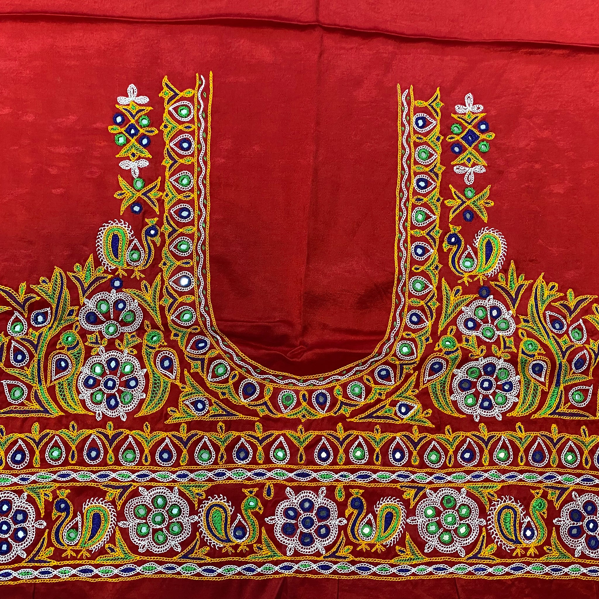 Ahir Kutch Hand Embroidered Mashroo Silk Blouse Piece