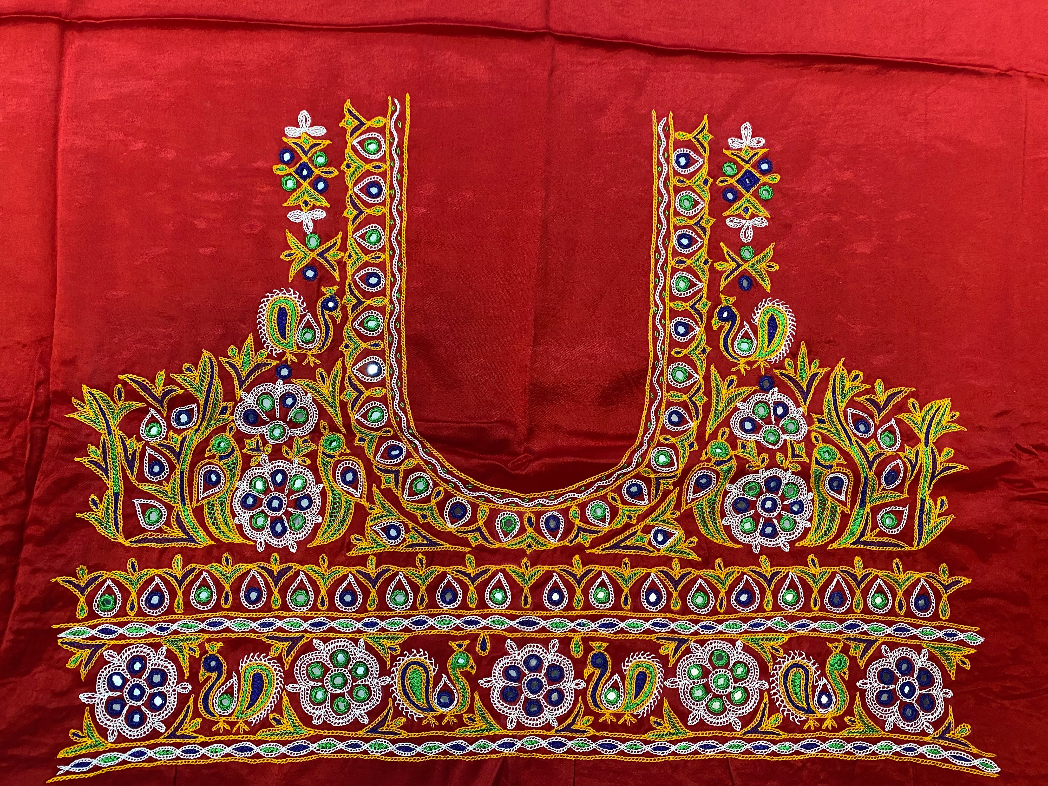Ahir Kutch Hand Embroidered Mashroo Silk Blouse Piece