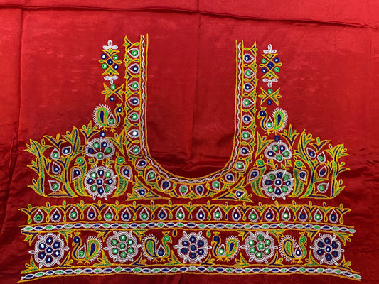 Ahir Kutch Hand Embroidered Mashroo Silk Blouse Piece