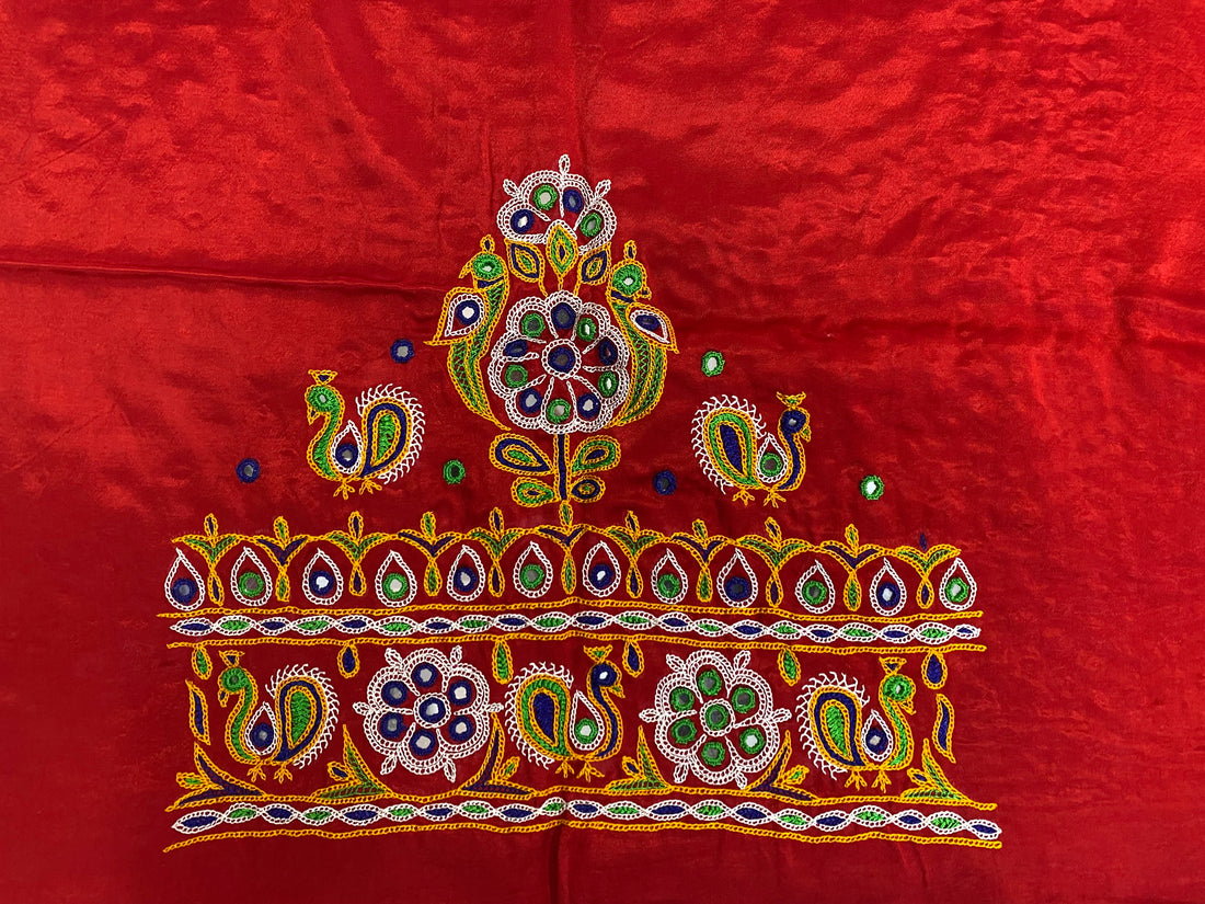 Ahir Kutch Hand Embroidered Mashroo Silk Blouse Piece