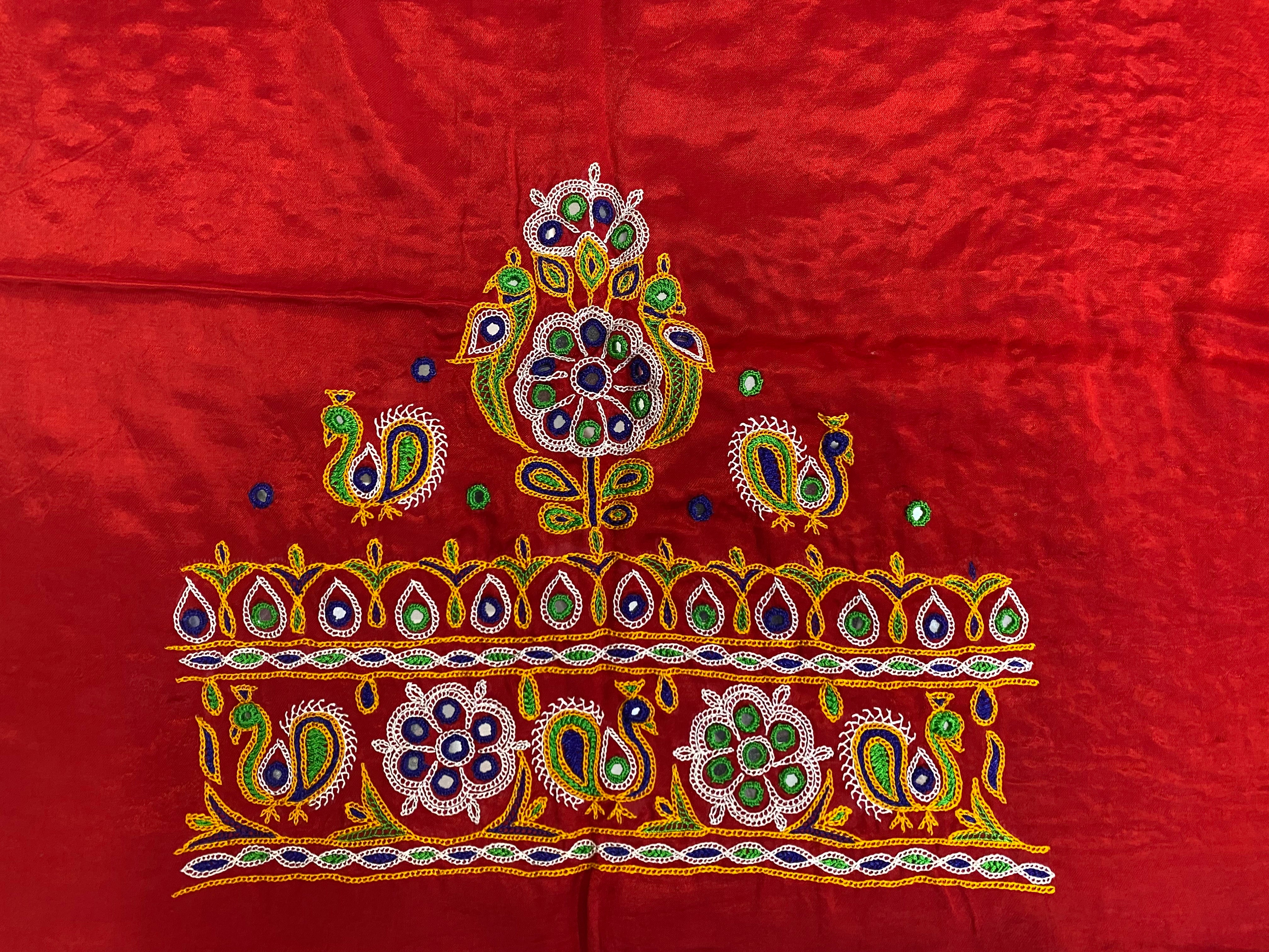 Ahir Kutch Hand Embroidered Mashroo Silk Blouse Piece