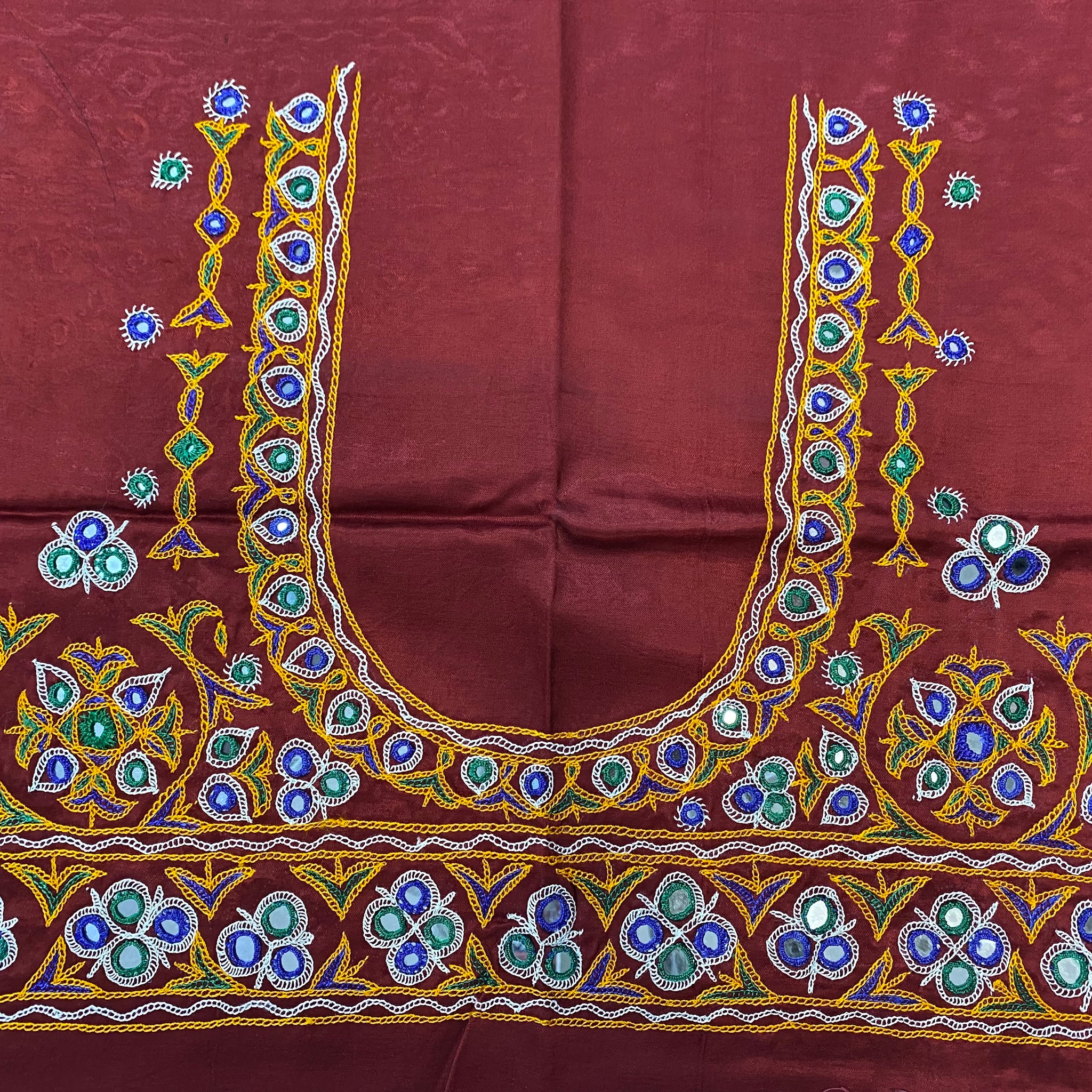 Ahir Kutch Hand Embroidered Mashroo Silk Blouse Piece