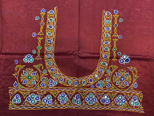 Ahir Kutch Hand Embroidered Mashroo Silk Blouse Piece