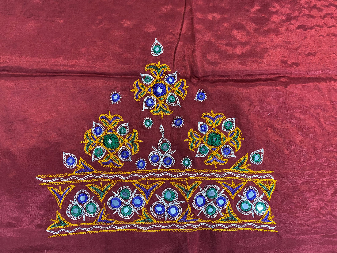 Ahir Kutch Hand Embroidered Mashroo Silk Blouse Piece