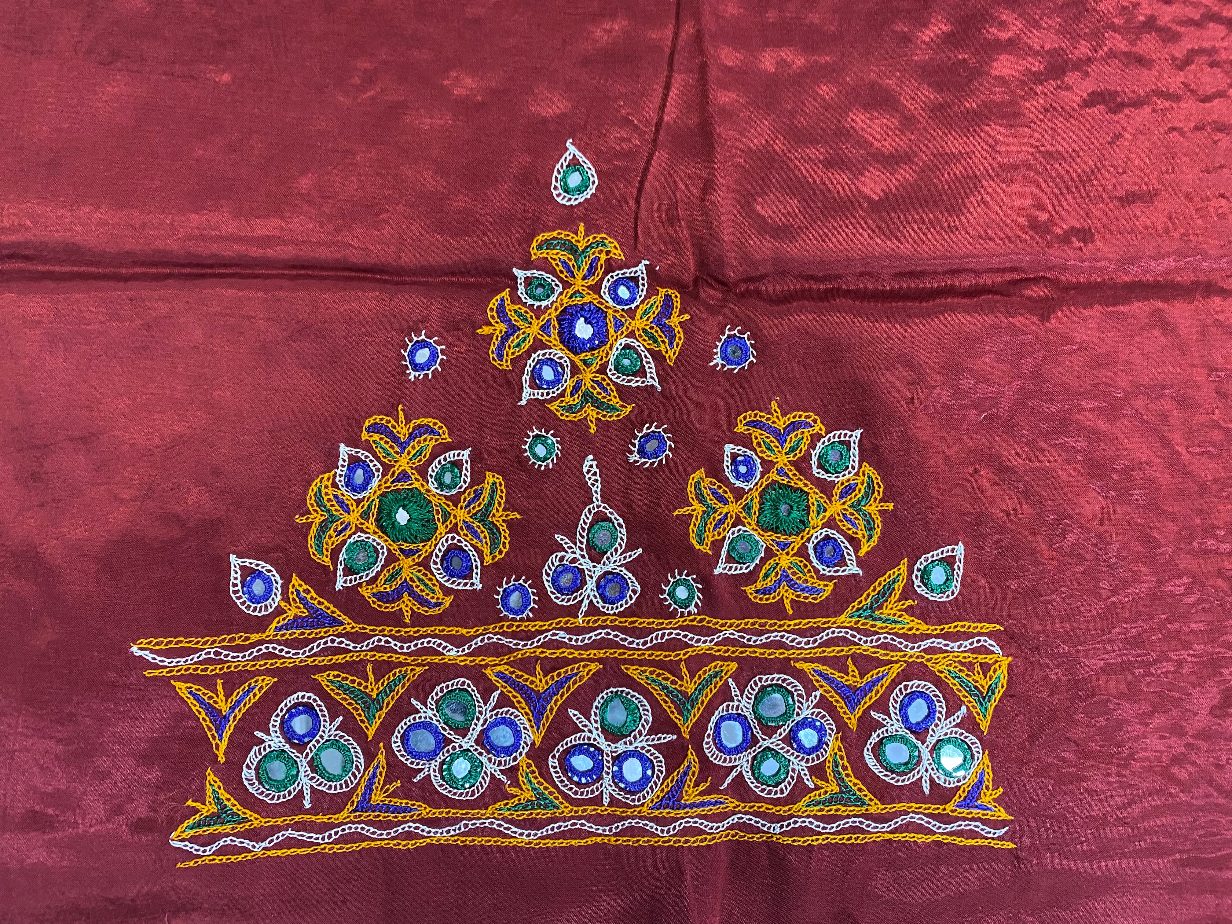 Ahir Kutch Hand Embroidered Mashroo Silk Blouse Piece