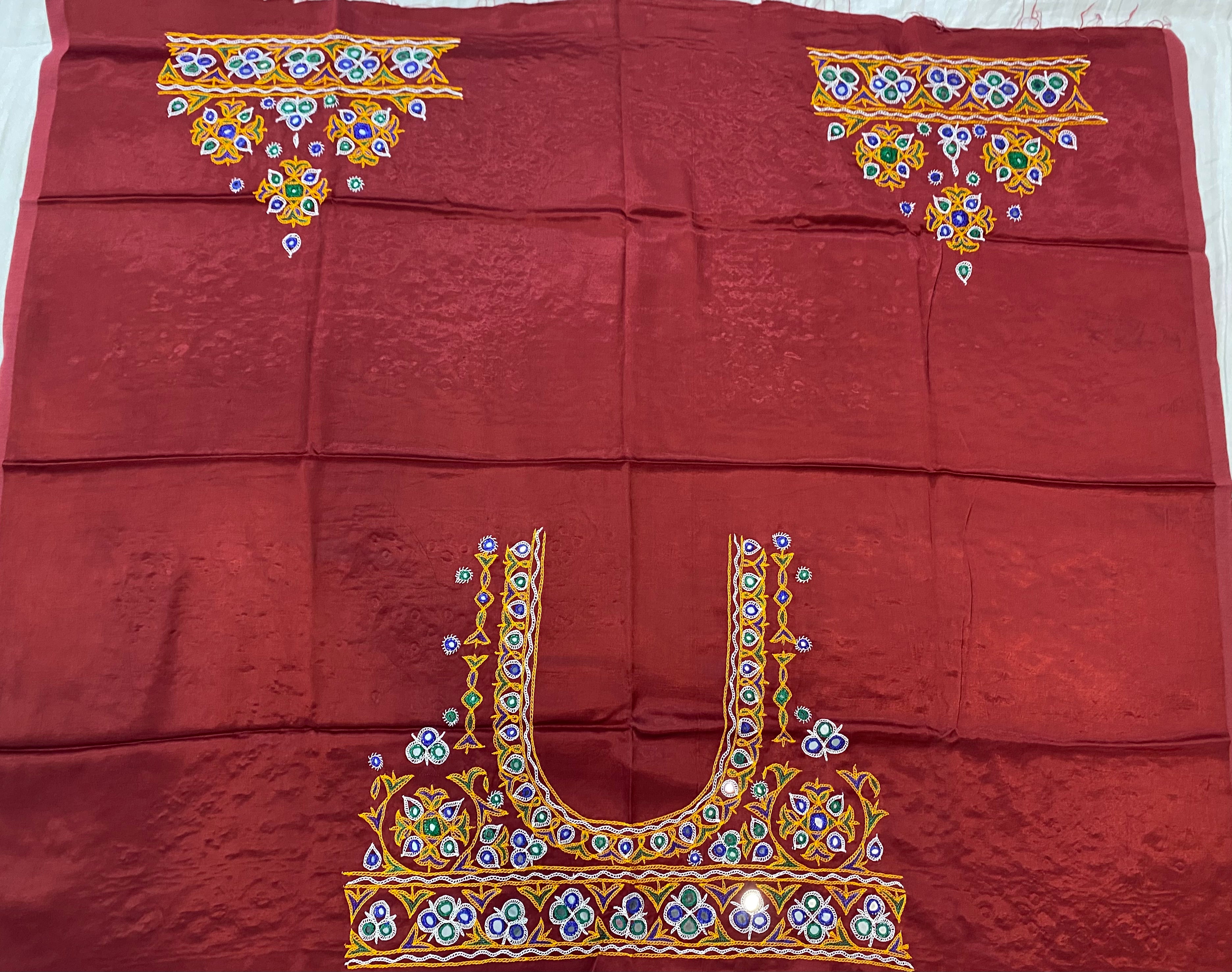 Ahir Kutch Hand Embroidered Mashroo Silk Blouse Piece