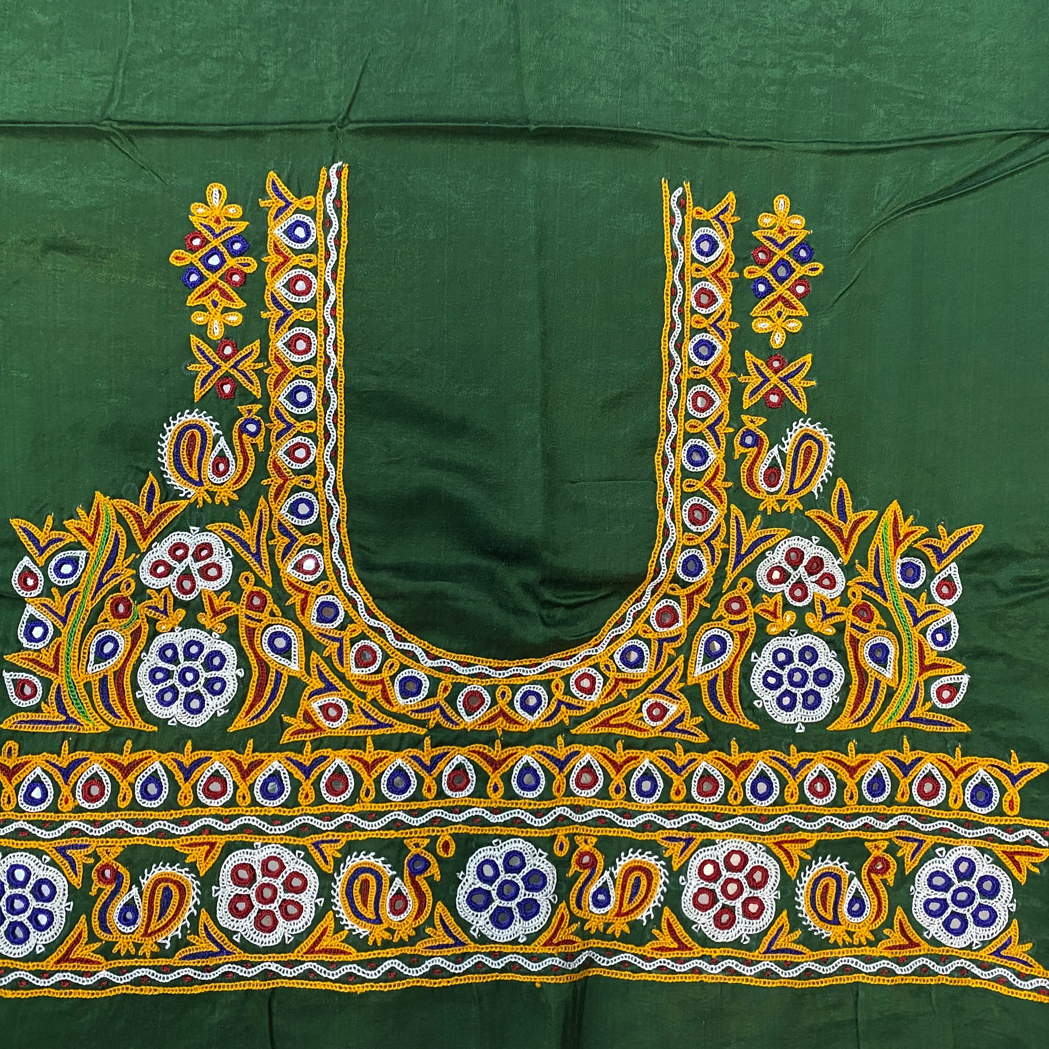 Ahir Kutch Hand Embroidered Mashroo Silk Blouse Piece