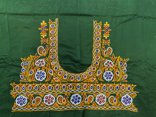 Ahir Kutch Hand Embroidered Mashroo Silk Blouse Piece
