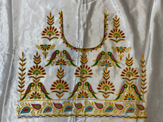 Aari Work Kutch Embroidered Mashroo Silk Blouse Piece