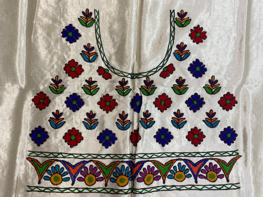 Aari Work Kutch Embroidered Mashroo Silk Blouse Piece