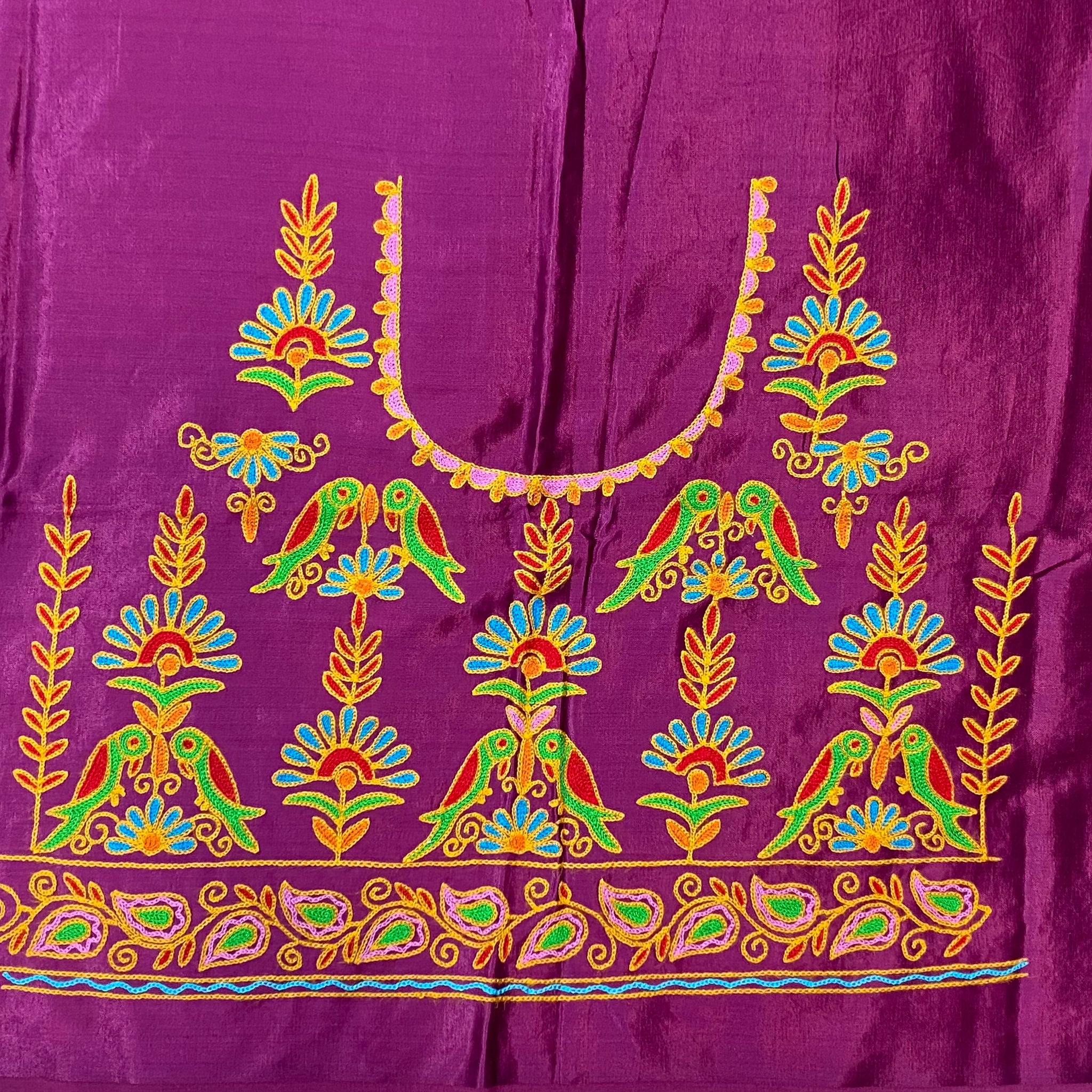 Aari Work Kutch Embroidered Mashroo Silk Blouse Piece