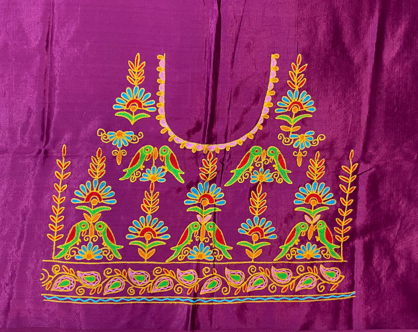 Aari Work Kutch Embroidered Mashroo Silk Blouse Piece
