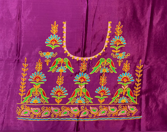 Aari Work Kutch Embroidered Mashroo Silk Blouse Piece