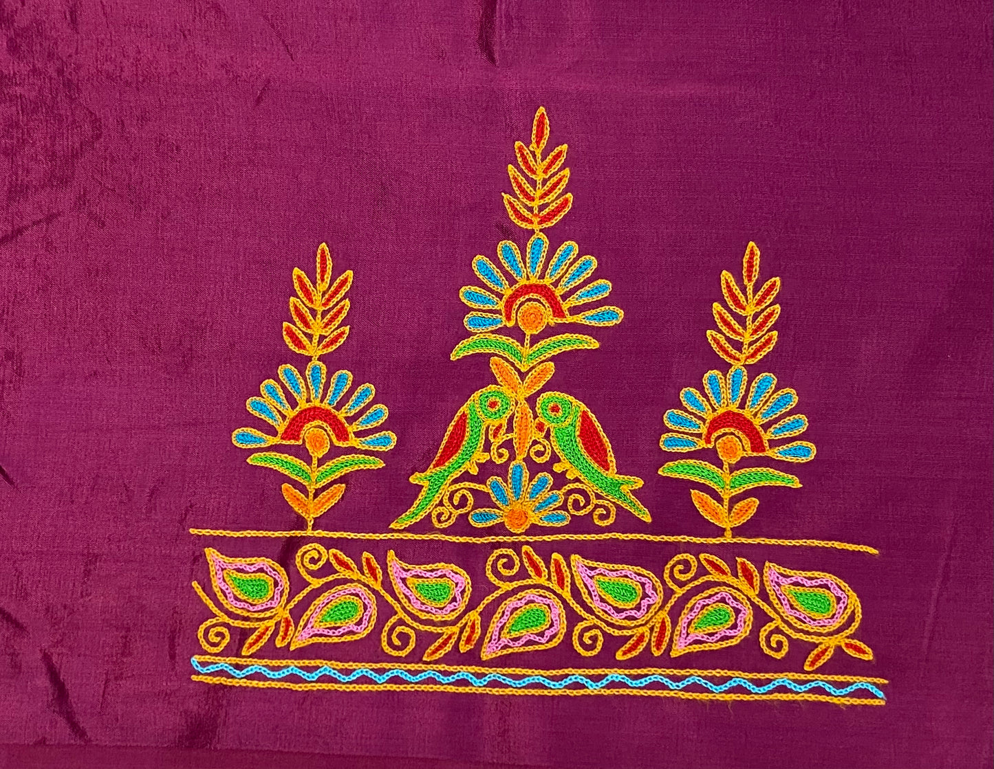 Aari Work Kutch Embroidered Mashroo Silk Blouse Piece