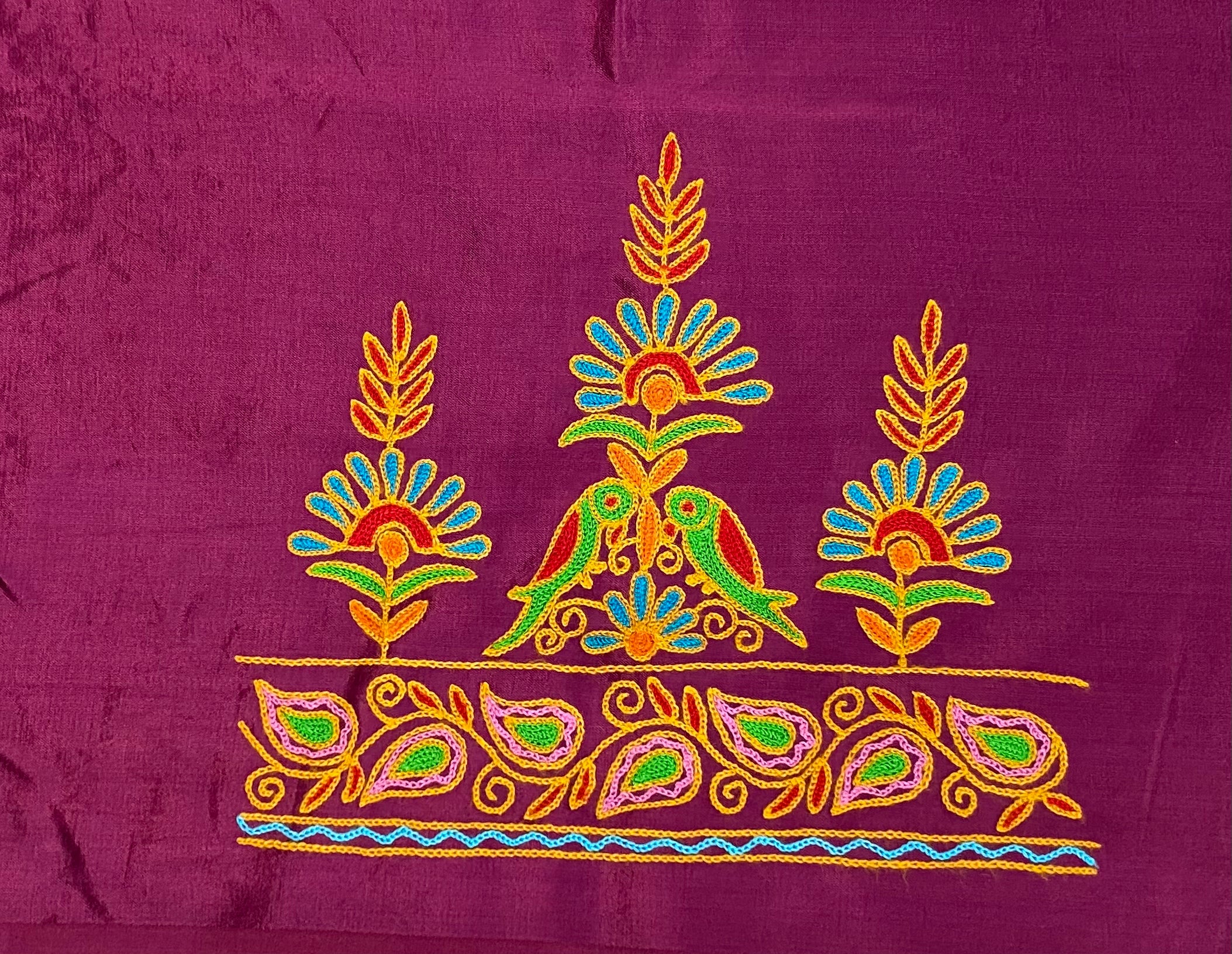 Aari Work Kutch Embroidered Mashroo Silk Blouse Piece