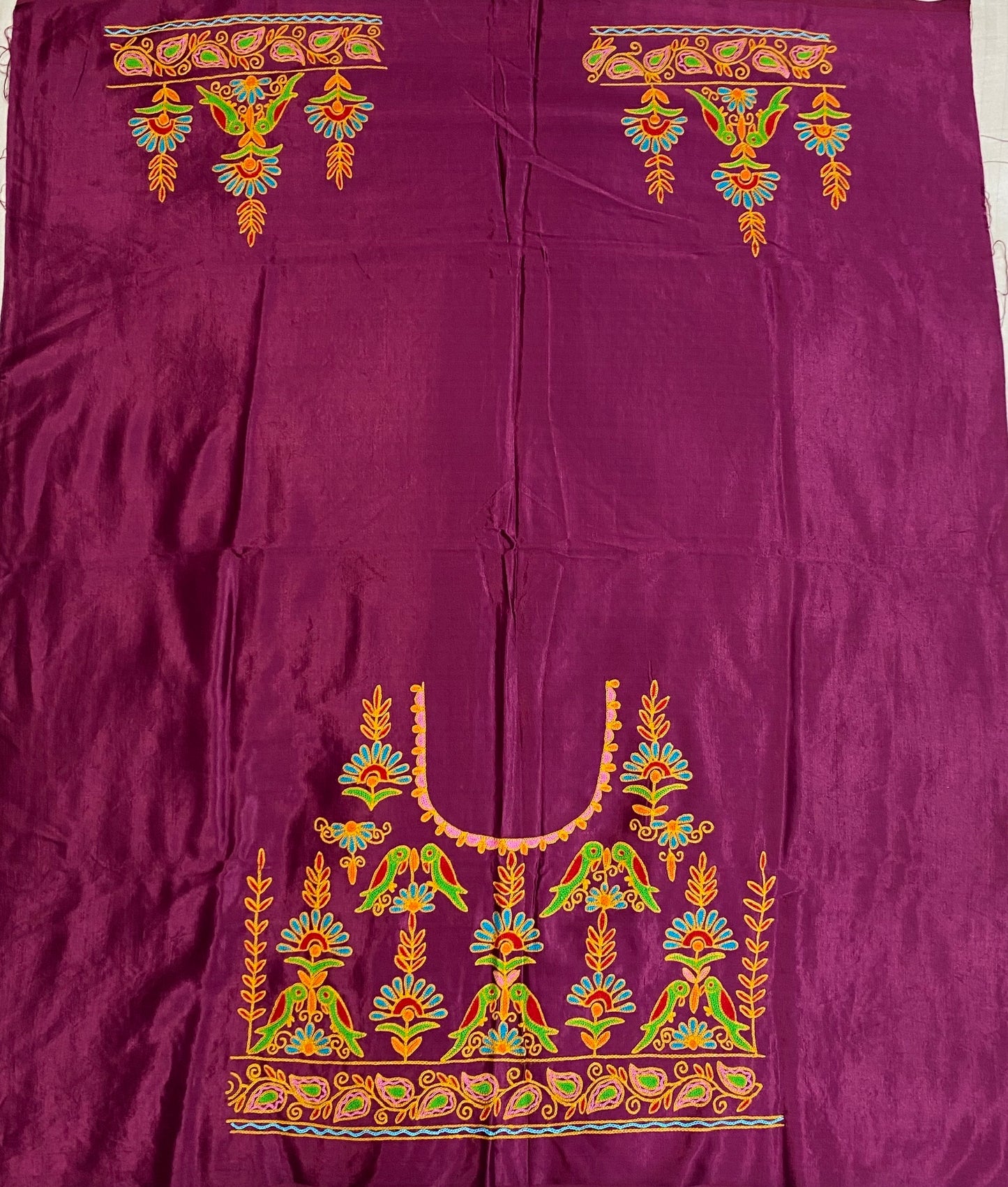 Aari Work Kutch Embroidered Mashroo Silk Blouse Piece