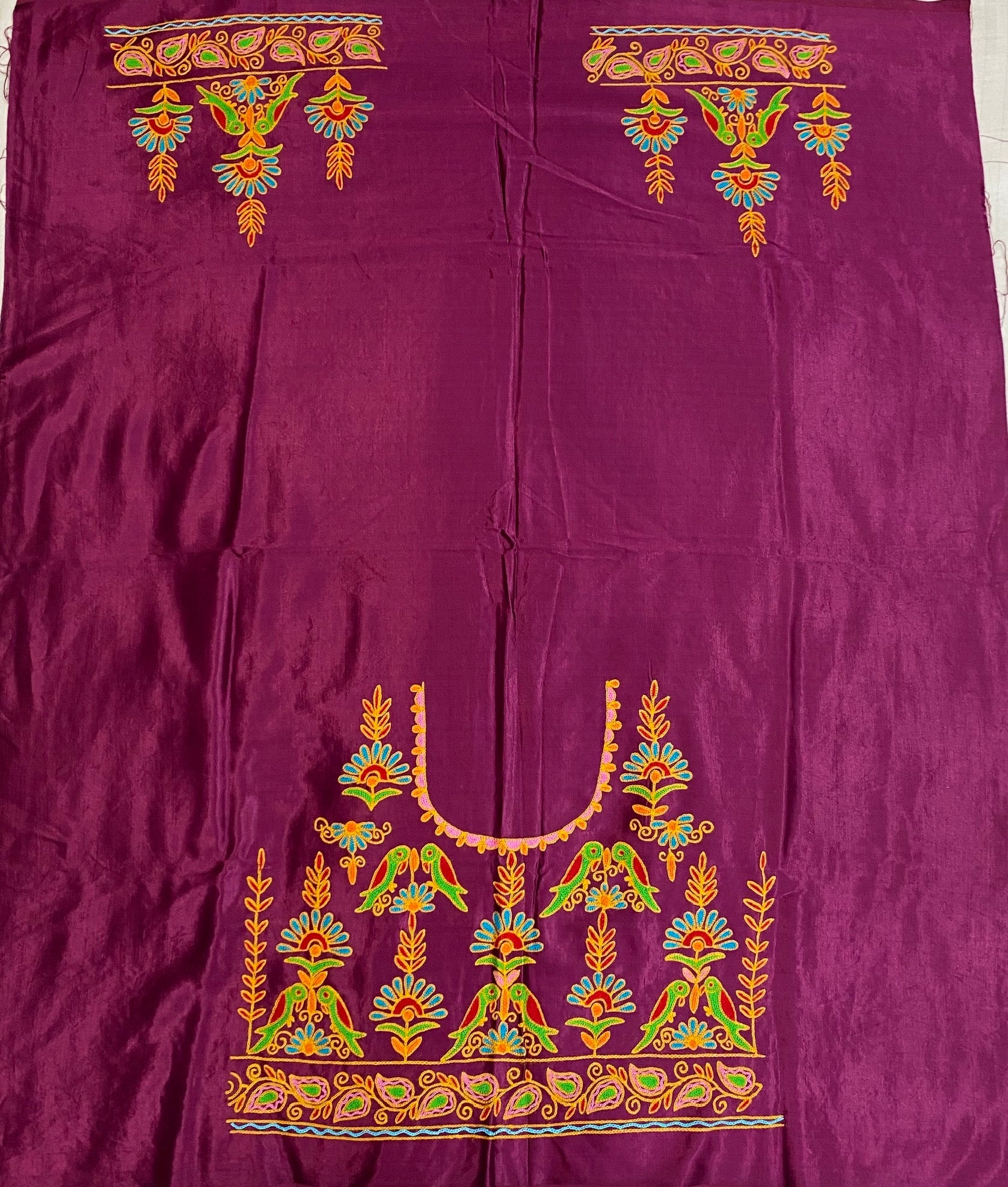 Aari Work Kutch Embroidered Mashroo Silk Blouse Piece
