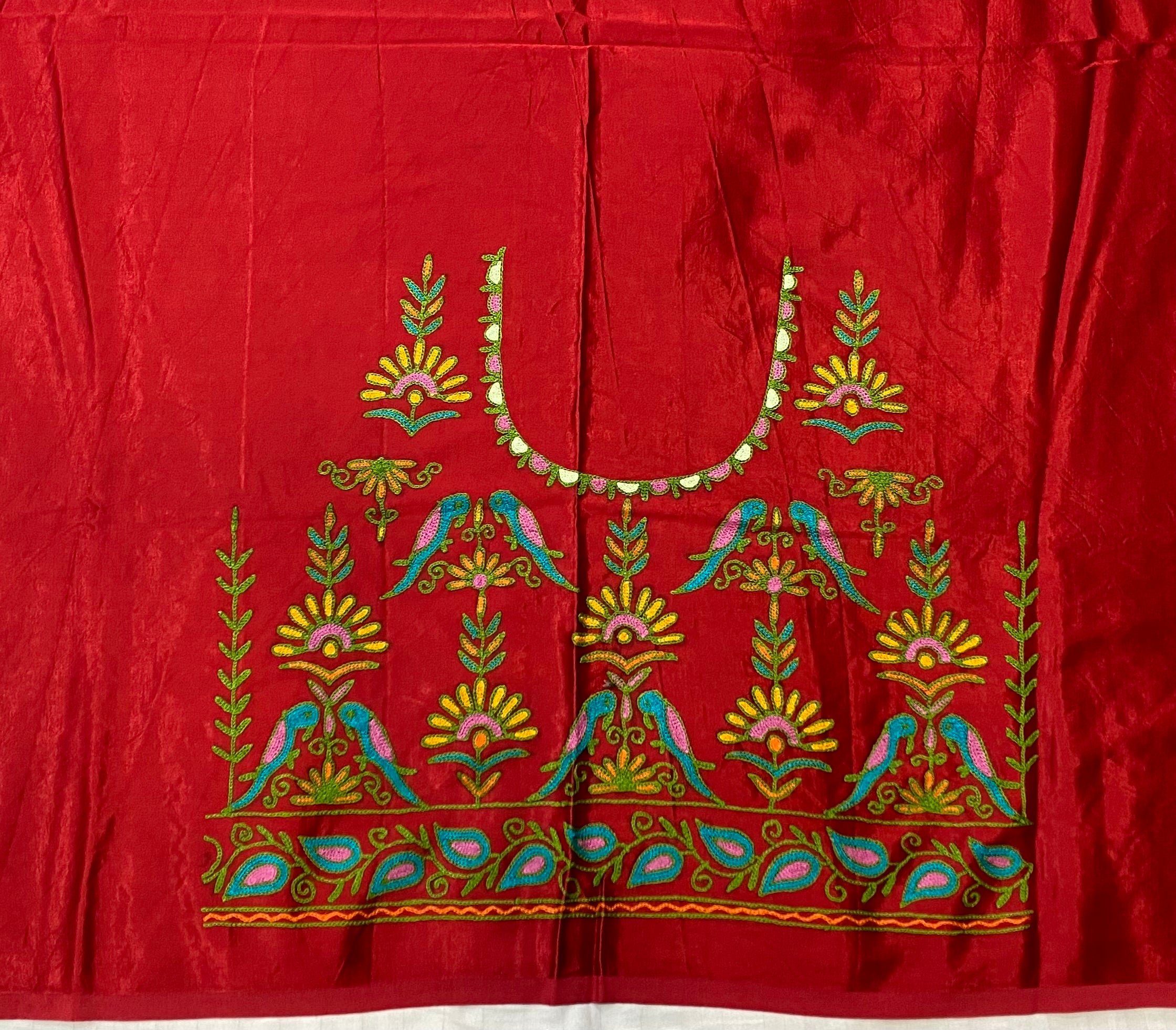 Aari Work Kutch Embroidered Mashroo Silk Blouse Piece