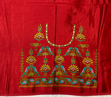 Aari Work Kutch Embroidered Mashroo Silk Blouse Piece