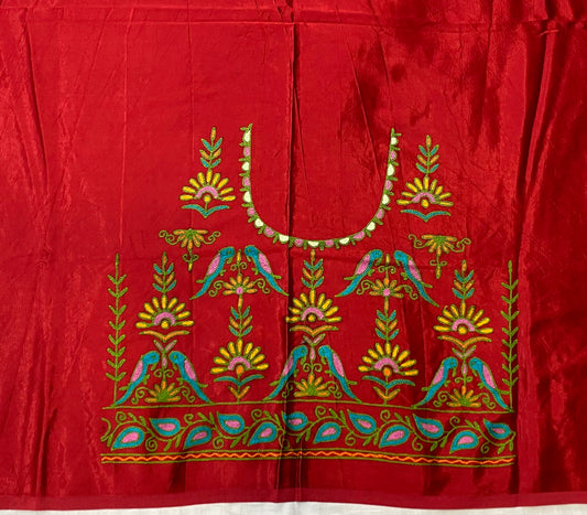 Aari Work Kutch Embroidered Mashroo Silk Blouse Piece