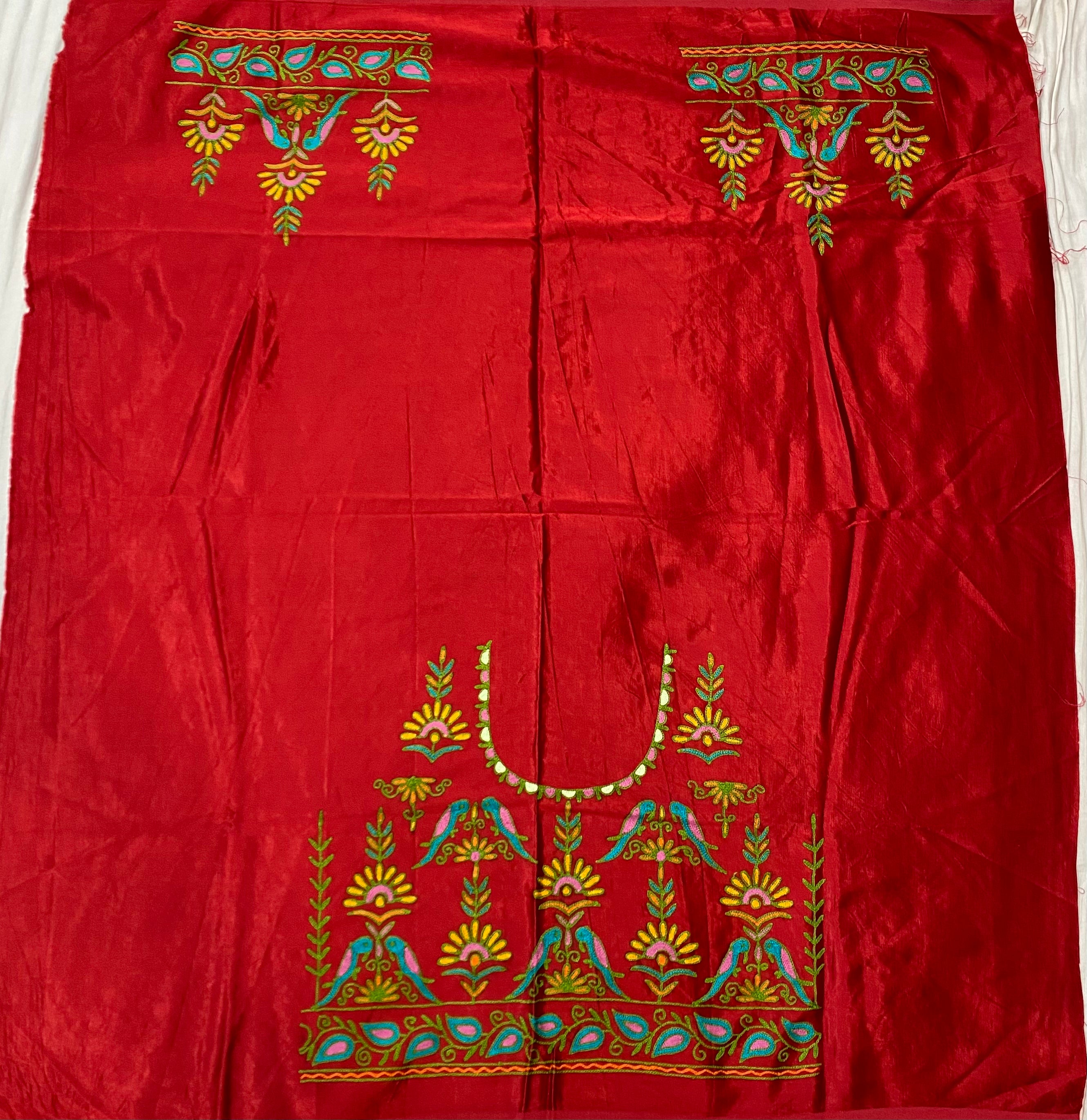 Aari Work Kutch Embroidered Mashroo Silk Blouse Piece