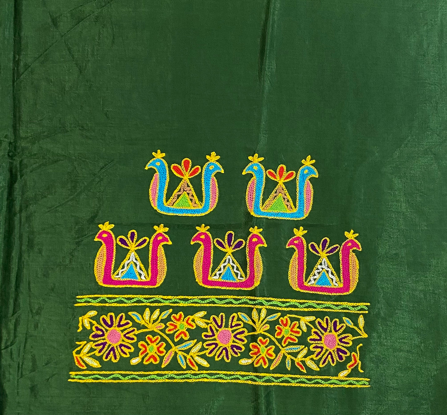 Aari Work Kutch Embroidered Mashroo Silk Blouse Piece