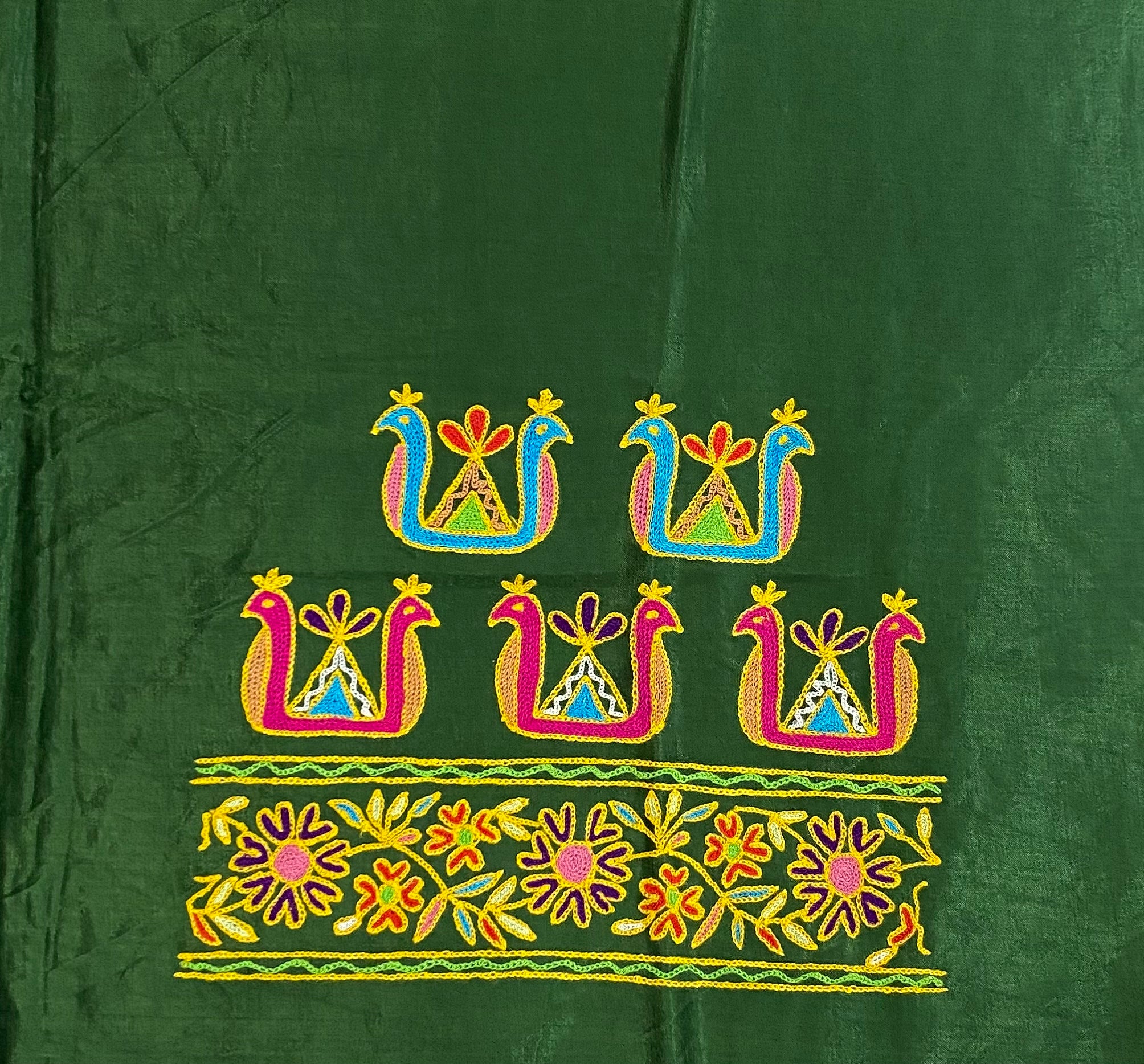Aari Work Kutch Embroidered Mashroo Silk Blouse Piece
