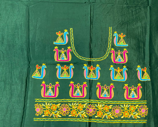 Aari Work Kutch Embroidered Mashroo Silk Blouse Piece
