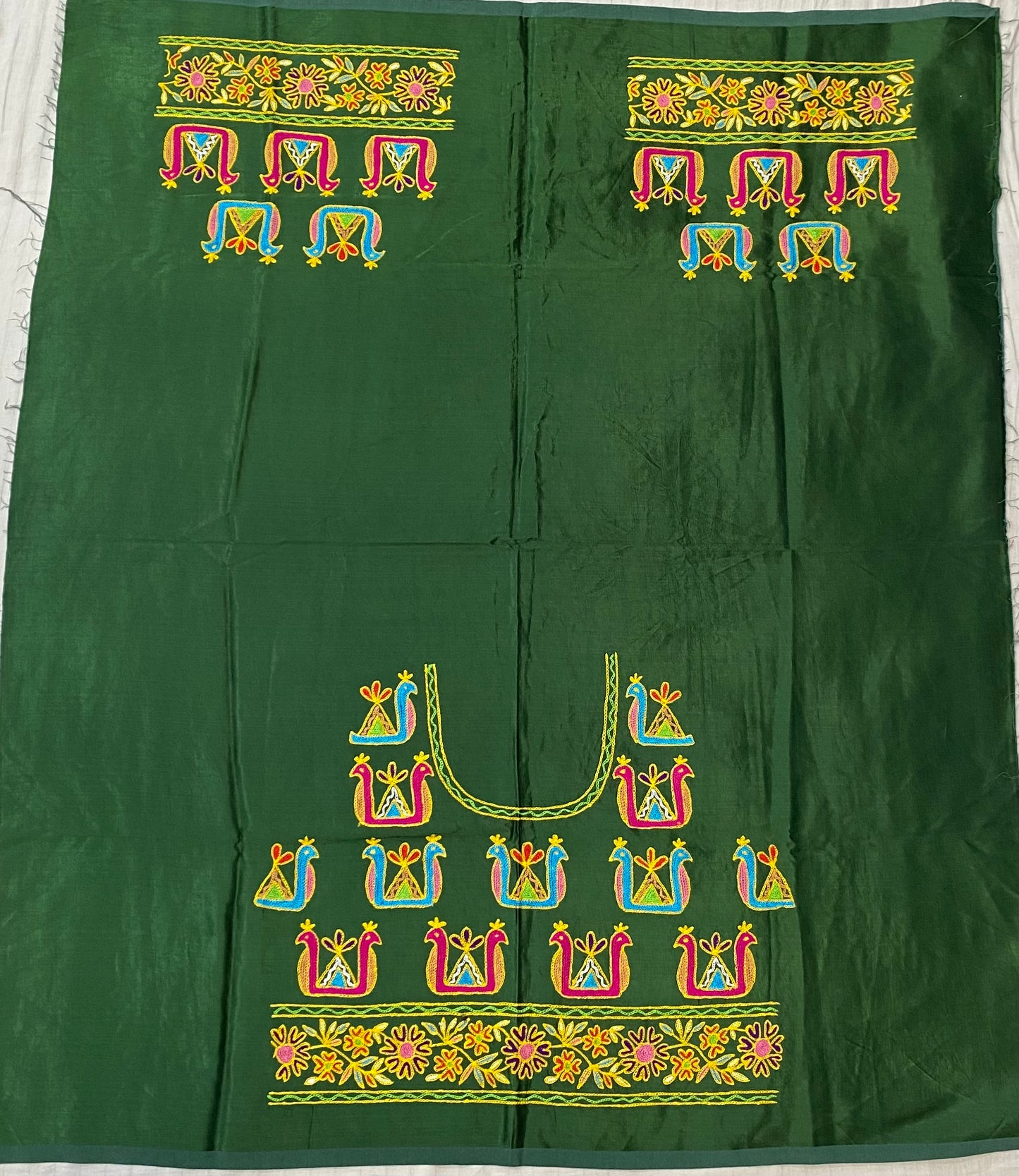 Aari Work Kutch Embroidered Mashroo Silk Blouse Piece