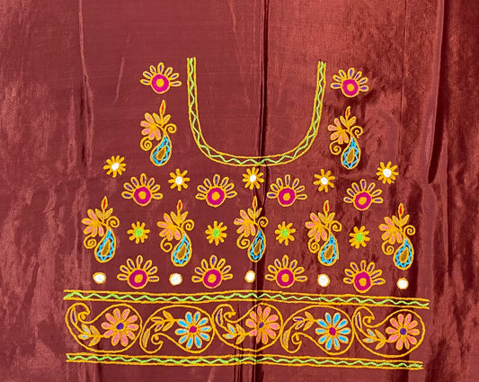Aari Work Kutch Embroidered Mashroo Silk Blouse Piece