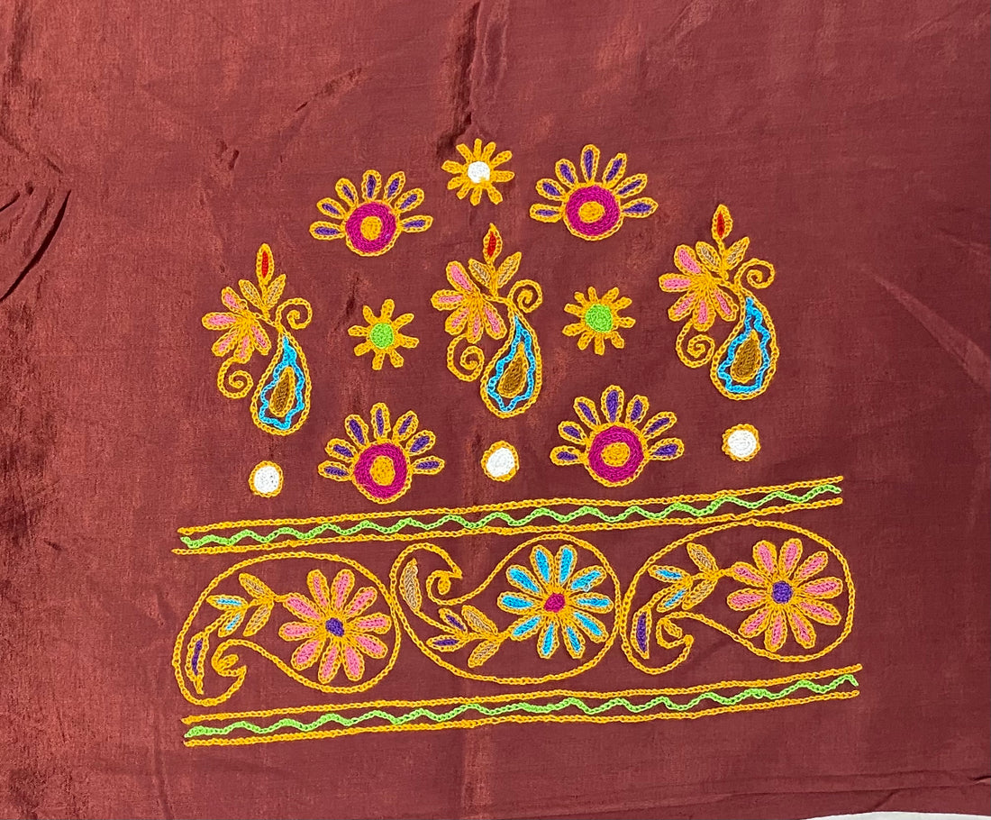 Aari Work Kutch Embroidered Mashroo Silk Blouse Piece