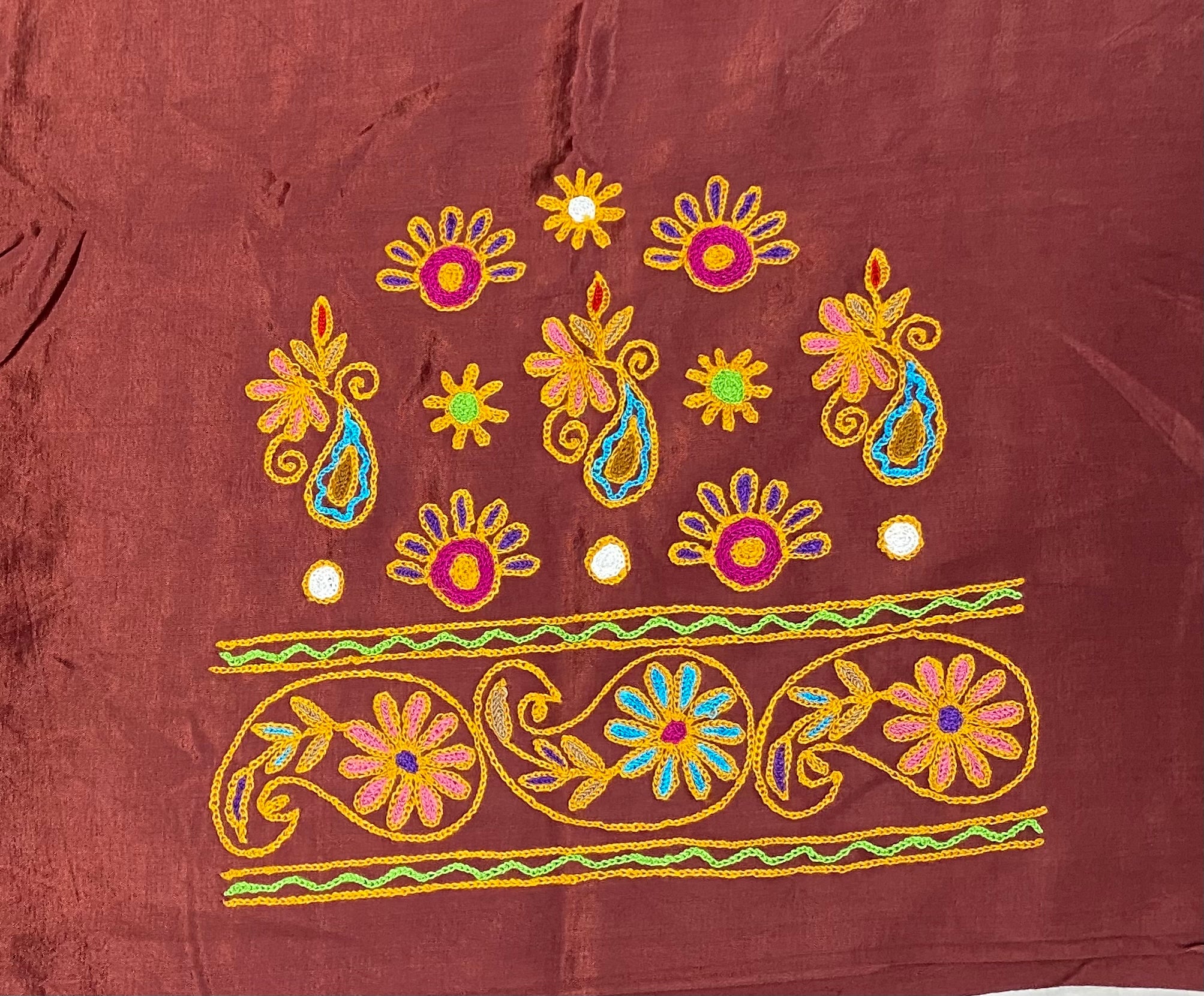 Aari Work Kutch Embroidered Mashroo Silk Blouse Piece