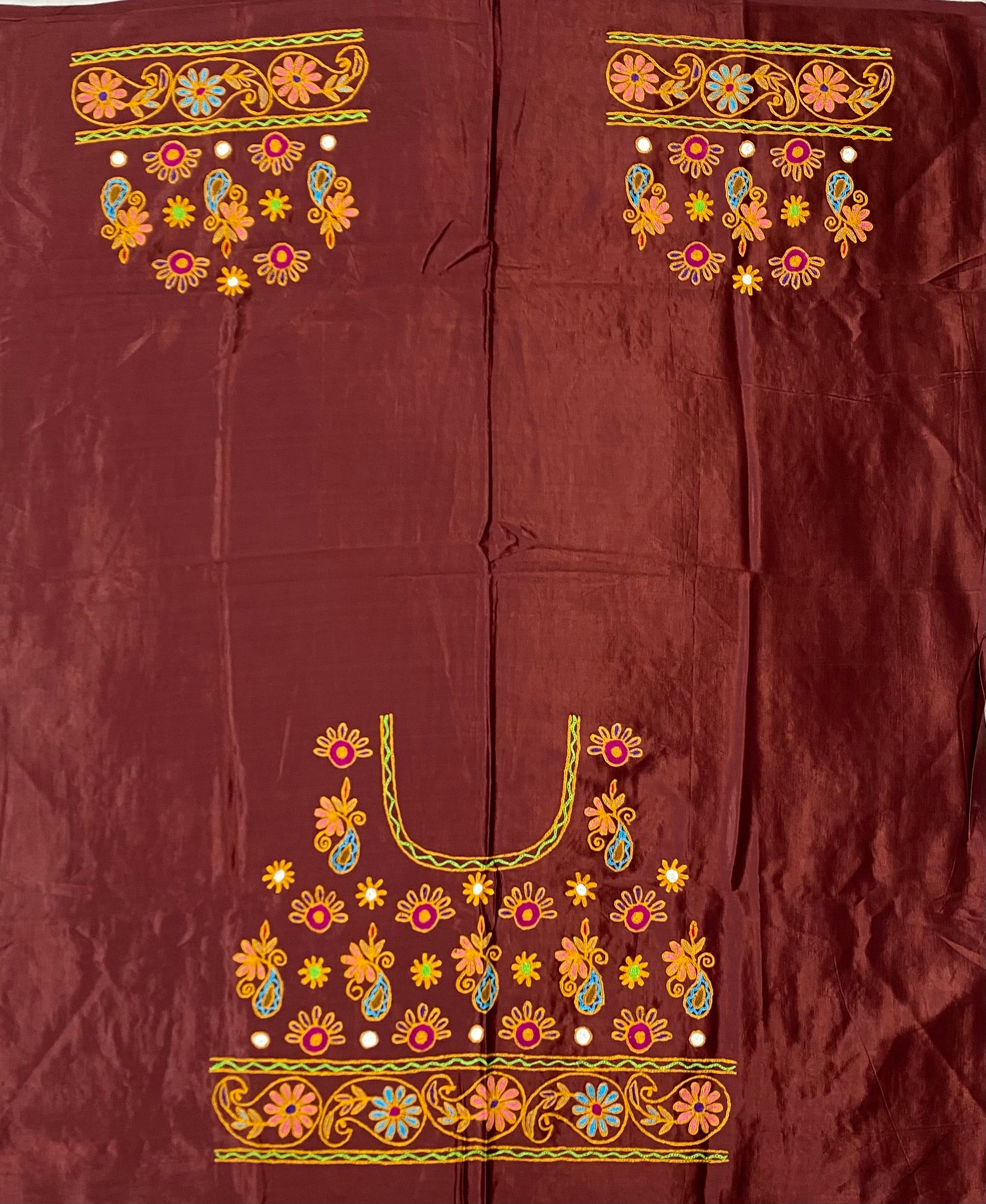 Aari Work Kutch Embroidered Mashroo Silk Blouse Piece