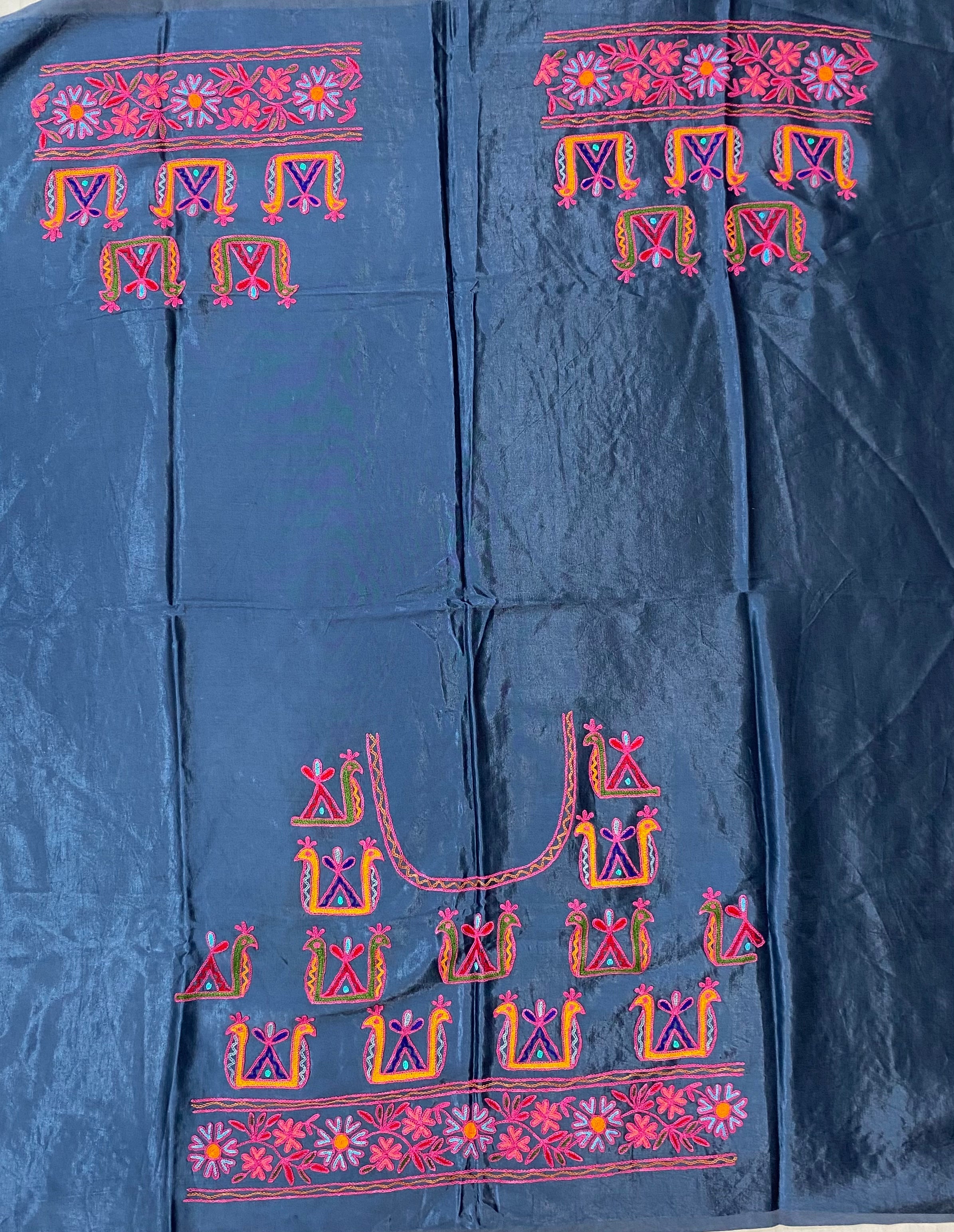 Aari Work Kutch Embroidered Mashroo Silk Blouse Piece
