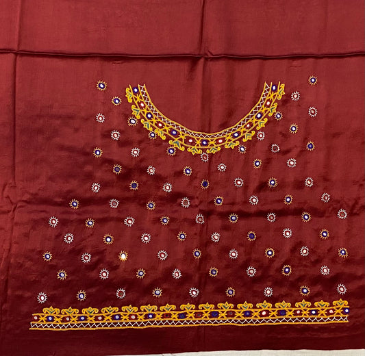 Kutch Embroidered Mashroo Silk Blouse Piece