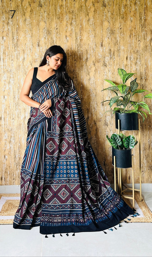 Ajarakh Natural Dyed Cotton Saree