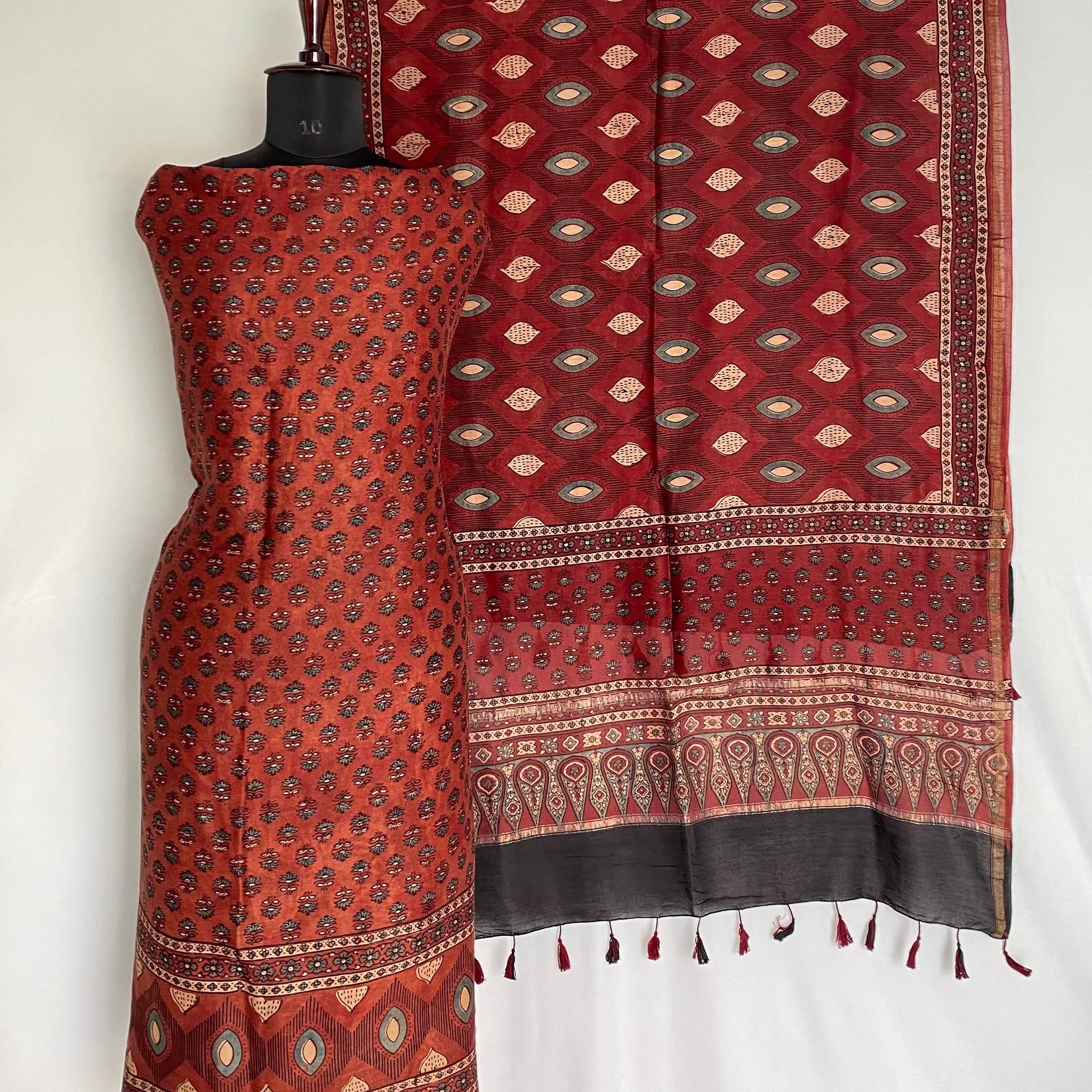 Maroon Ajarakh Chanderi 2 pcs Suit Material RAKHIYO