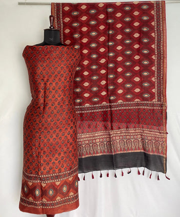 Maroon Ajarakh Chanderi 2 pcs Suit Material RAKHIYO