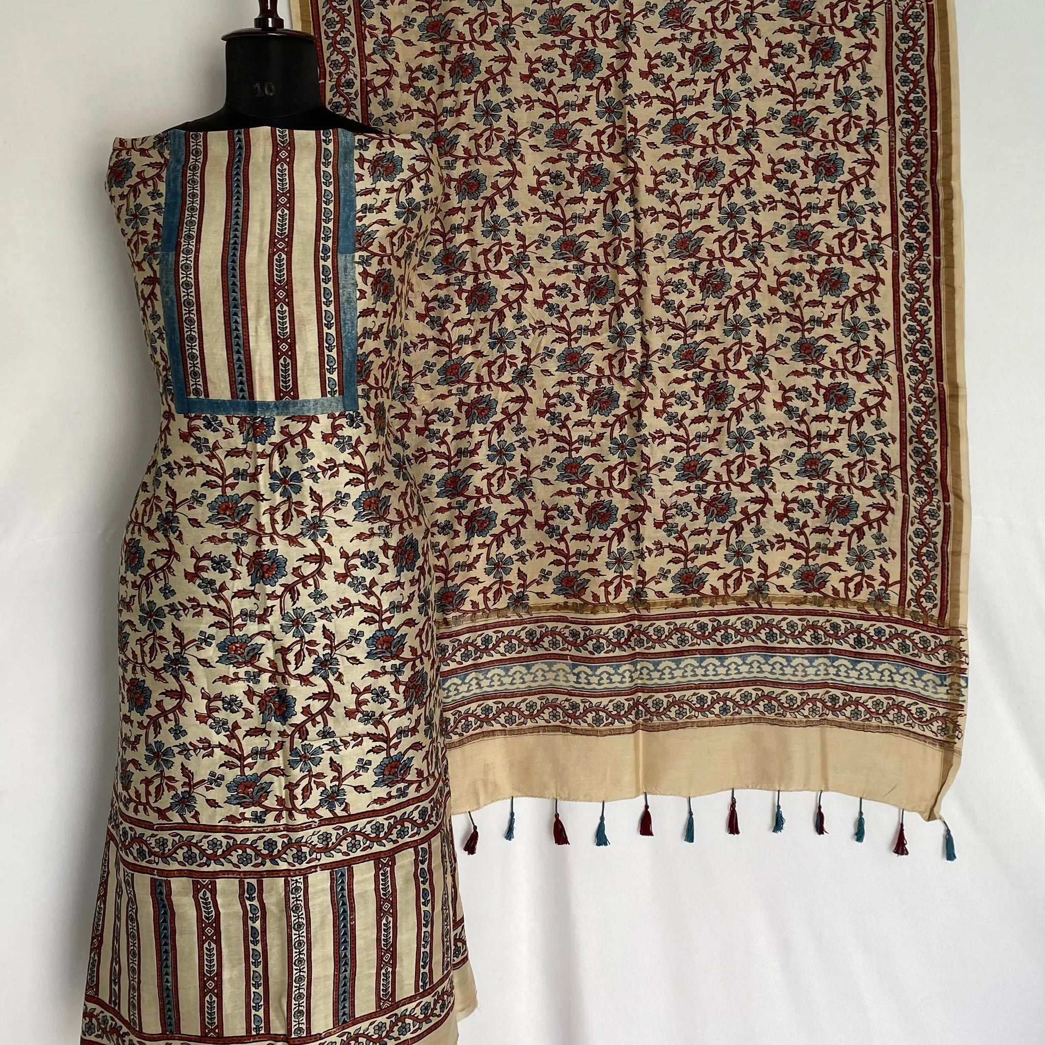 Off White Ajarakh Chanderi 2 pcs Suit Material RAKHIYO