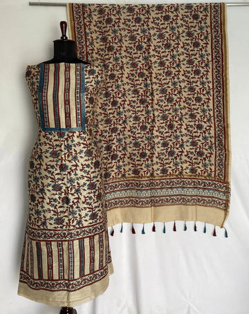 Off White Ajarakh Chanderi 2 pcs Suit Material RAKHIYO