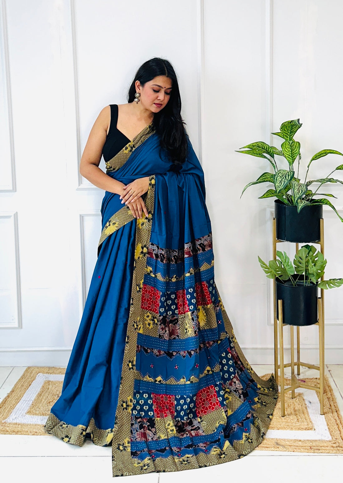 Patchwork Ajarakh Cotton Saree